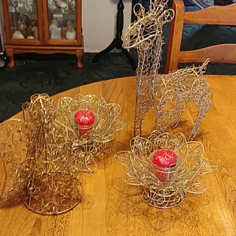 Candle holder deer and angel set